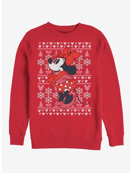 Disney Minnie Mouse Holiday Winter Sweater Crew Sweatshirt Girls Sweaters