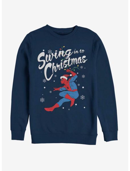 Marvel Spider-Man Swinging Spidey Christmas Crew Sweatshirt Girls Sweaters