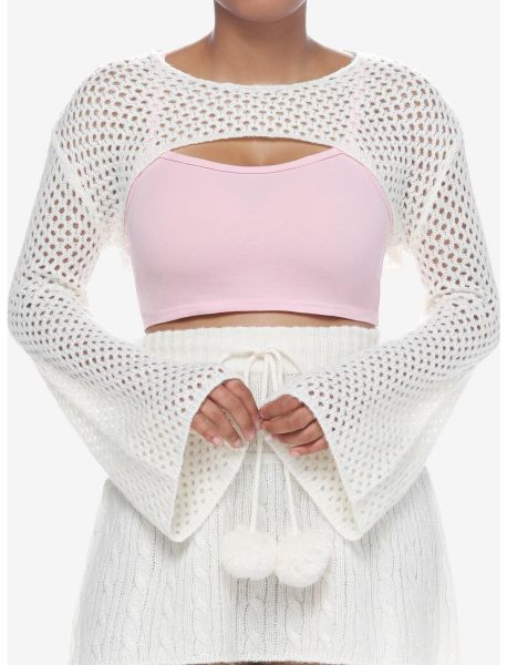 Girls Cream White Bolero Girls Crop Shrug Sweaters