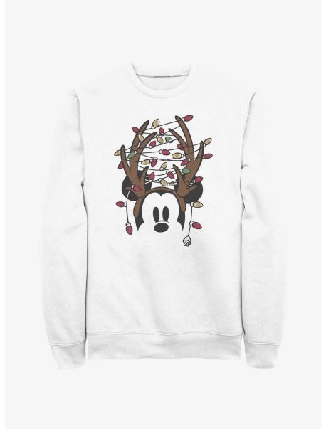Girls Disney Mickey Mouse Christmas Light Antlers Sweatshirt Sweaters