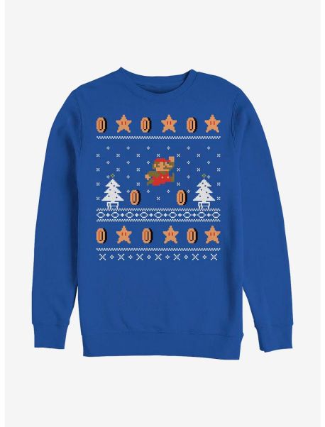 Nintendo Mario Ugly Holiday Mario Crew Sweatshirt Girls Sweaters