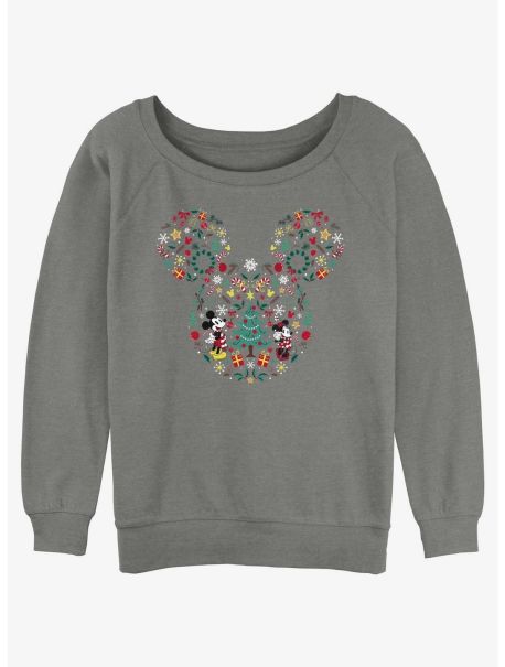 Disney Mickey Mouse Holiday Icon Ear Fill Girls Slouchy Sweatshirt Girls Sweaters