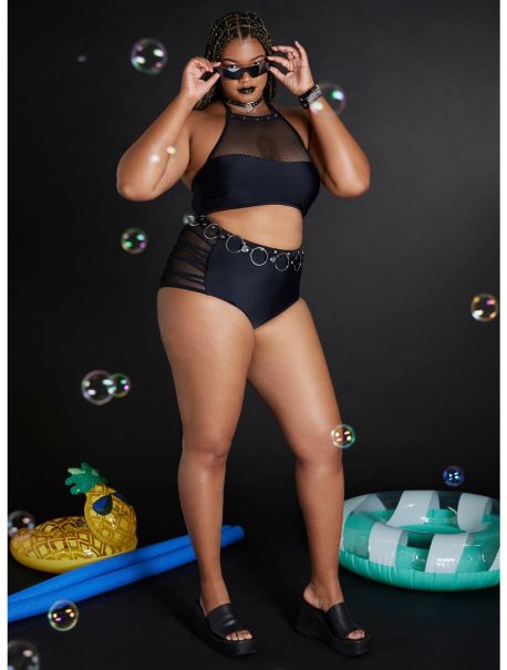 Swim Girls Black Fishnet Grommet Swim Bottoms Plus Size