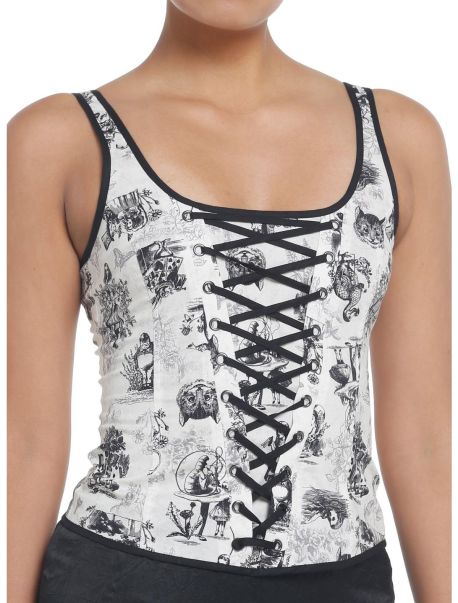 Girls Tank Tops Thorn & Fable Through The Looking Glass Sketch Girls Corset Top