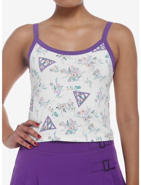 Girls Harry Potter Deathly Hallows Floral Girls Crop Cami Tank Tops