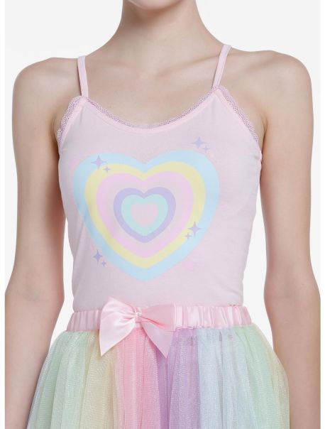 Girls Sweet Society Pastel Rainbow Heart Lace Trim Girls Cami Tank Tops