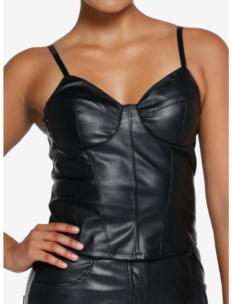 Black Faux Leather Girls Bustier Girls Tank Tops