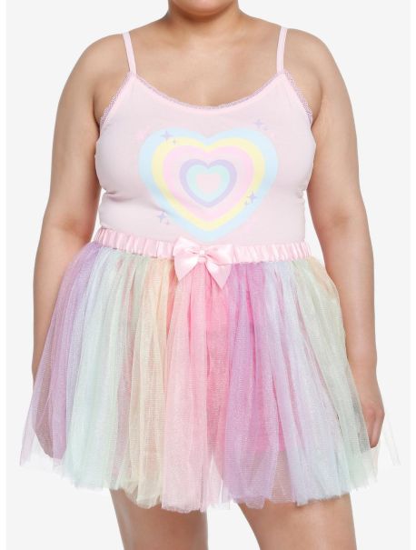 Girls Tank Tops Pastel Rainbow Heart Lace Trim Girls Cami Plus Size