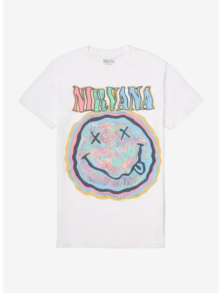 Nirvana Pastel Colored Smile Logo Boyfriend Fit Girls T-Shirt Girls Tees