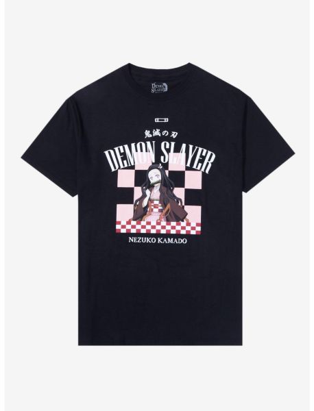 Tees Demon Slayer: Kimetsu No Yaiba Nezuko Checkered Boyfriend Fit Girls T-Shirt Girls