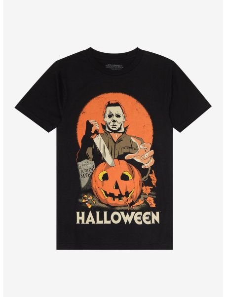 Girls Halloween Pumpkin Orange Moon Boyfriend Fit Girls T-Shirt Tees