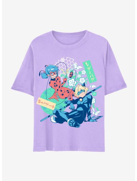 Tees Miraculous: Tales Of Ladybug & Cat Noir Floral Duo Boyfriend Fit Girls T-Shirt Girls