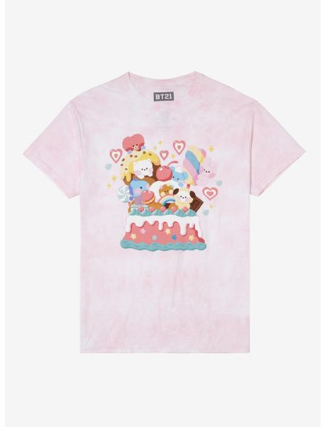 Bt21 Characters Cake Tie-Dye Boyfriend Fit Girls T-Shirt Tees Girls