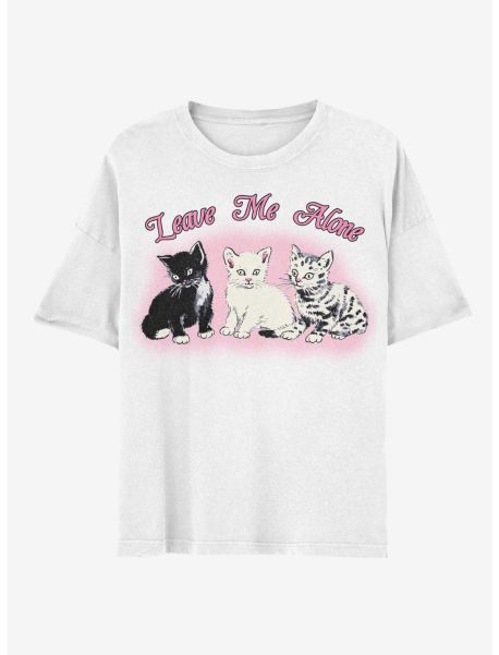 Girls Leave Me Alone Cat Trio Boyfriend Fit Girls T-Shirt Tees