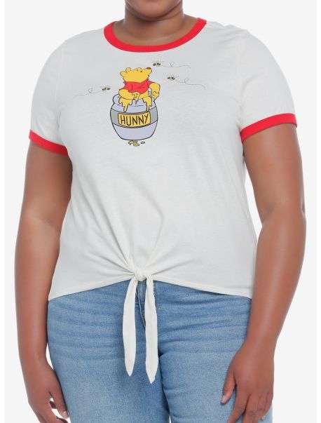Tees Girls Disney Winnie The Pooh Tie-Front Girls Ringer T-Shirt Plus Size