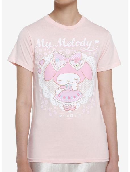My Melody Pastel Lace Heart Boyfriend Fit Girls T-Shirt Girls Tees