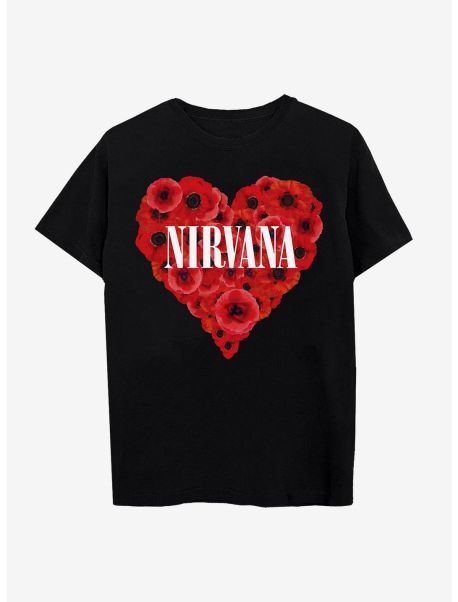 Tees Nirvana Heart Flowers Boyfriend Fit Girls T-Shirt Girls