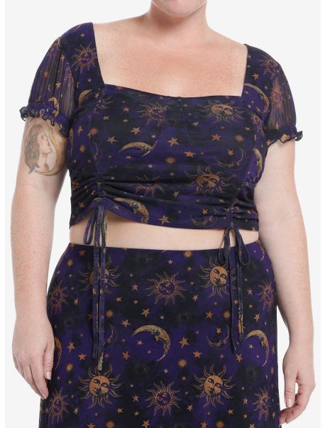 Cosmic Aura Celestial Ruched Girls Crop Top Plus Size Girls Tops