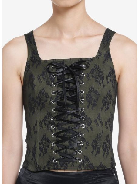 Girls Tops Thorn & Fable Green & Black Lace Girls Corset Top