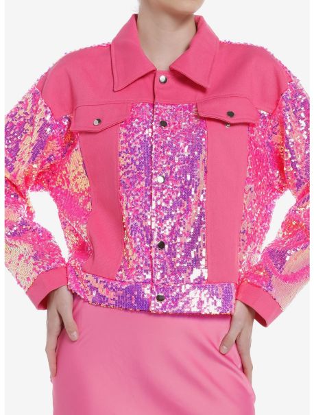 Girls Azalea Wang Pink & Purple Sequin Girls Denim Jacket Tops