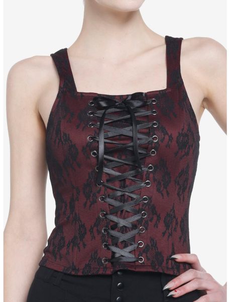 Burgundy & Black Lace-Up Girl Corset Top Tops Girls