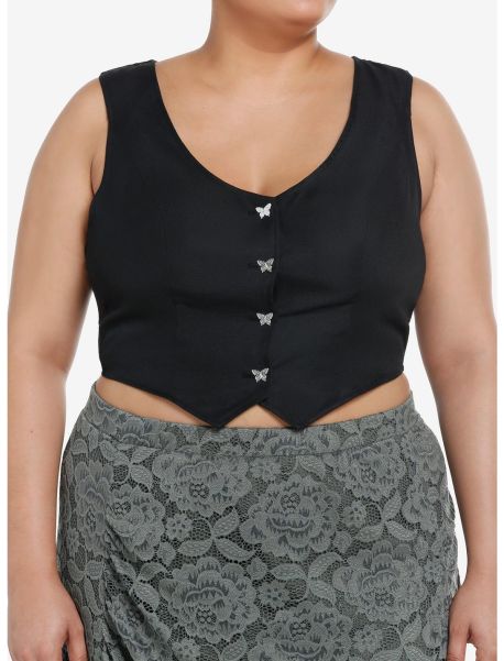 Tops Girls Thorn & Fable Black Lace Back Girls Vest Plus Size
