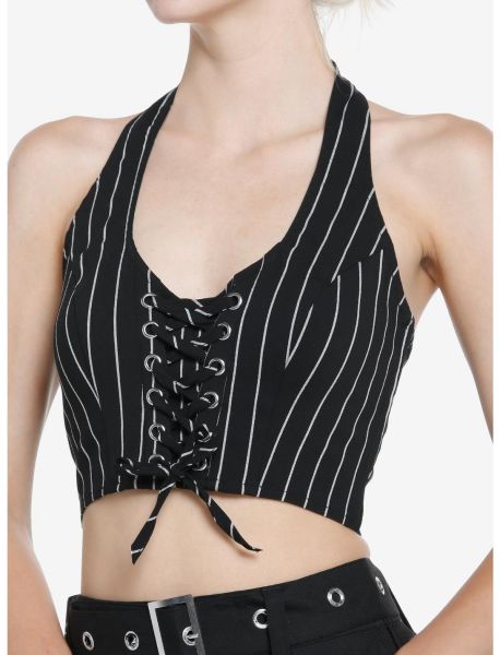 Cosmic Aura Black & White Pinstripe Girls Crop Vest Girls Tops
