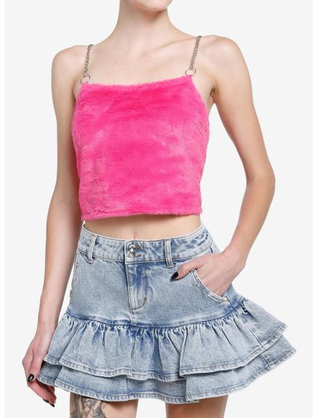 Girls Sweet Society Hot Pink Fuzzy Chain Girls Crop Cami Tops
