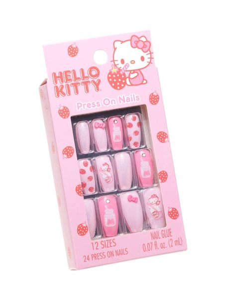 Girls Beauty Hello Kitty Strawberry Milk Faux Nail Set