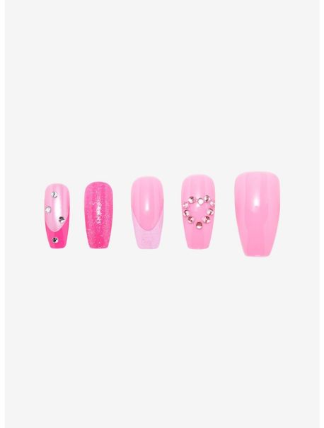 Sweet Society Pink Jeweled Faux Nail Set Girls Beauty