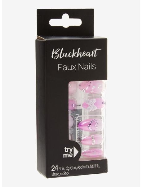 Blackheart Pink Kawaii Bow Faux Nail Set Girls Beauty