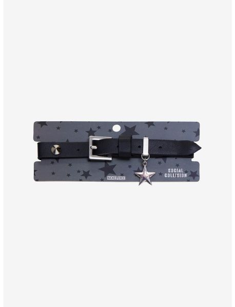 Girls Social Collision Star Buckle Leather Choker Jewelry