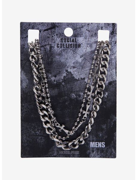 Jewelry Girls Social Collision Silver Cross Guys Chain Necklace Set