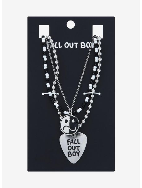 Fall Out Boy Guitar Pick Face Necklace Set Girls Jewelry