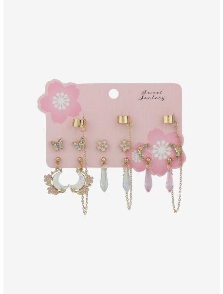 Girls Sweet Society Sakura Moon Crystal Cuff Earring Set Jewelry