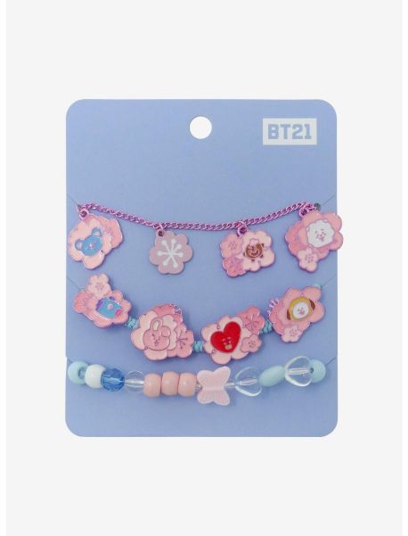 Jewelry Girls Bt21 Cherry Blossom Charm Bracelet Set
