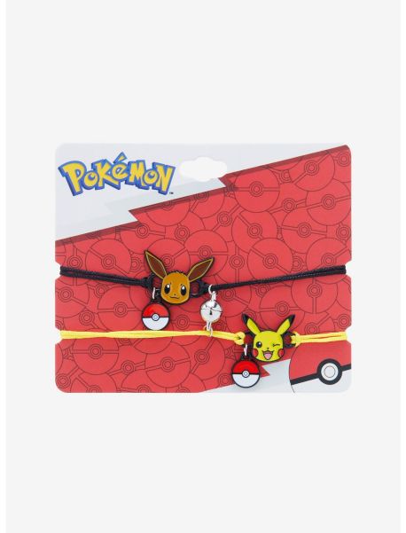 Girls Pokemon Eevee & Pikachu Poke Ball Best Friend Cord Bracelet Set Jewelry