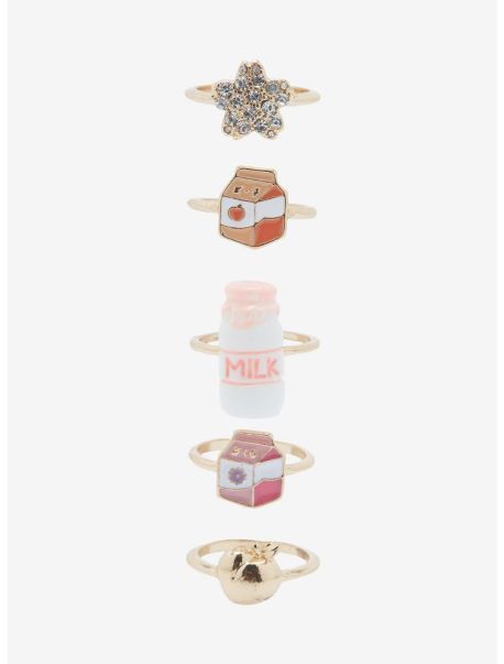 Kawaii Milk Ring Set Girls Jewelry