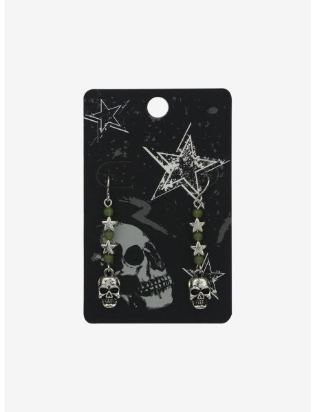 Green Bead Skull Drop Earrings Jewelry Girls