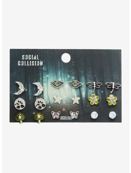 Social Collision Green Mushroom Stud Earring Set Jewelry Girls