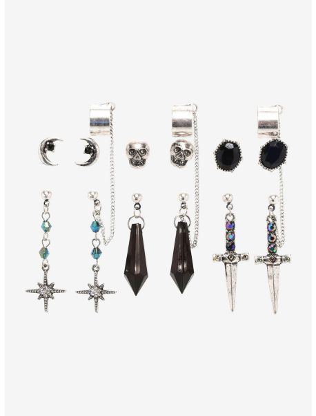 Dark Gem Sword Crystal Cuff Earring Set Girls Jewelry