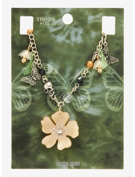 Thorn & Fable Butterfly Flower Charm Necklace Girls Jewelry