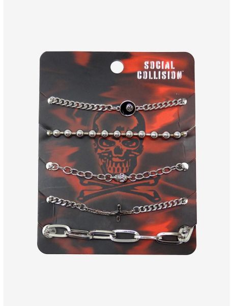 Girls Social Collision Silver Icon Bracelet Set Jewelry