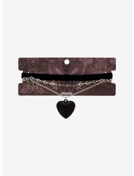 Black Heart Bubble Chain Choker Necklace Set Jewelry Girls