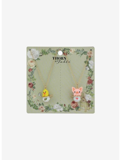 Thorn & Fable Duckling & Piglet Teacup Best Friend Necklace Set Girls Jewelry