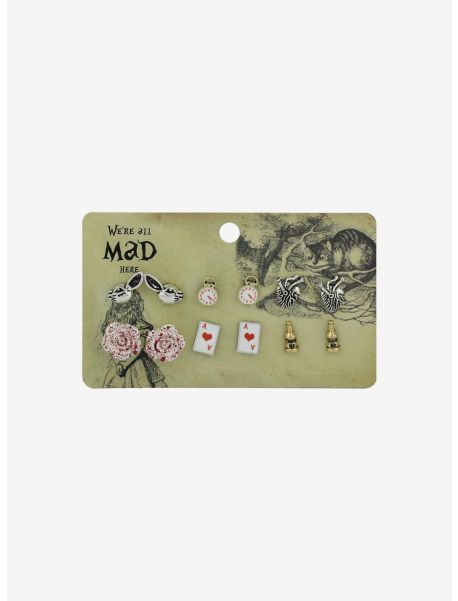 Jewelry Girls Rabbit Card Suit Rose Stud Earring Set