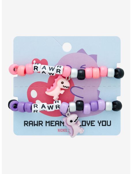 Girls Jewelry Pastel Dinosaur Rawr Best Friend Beaded Bracelet Set