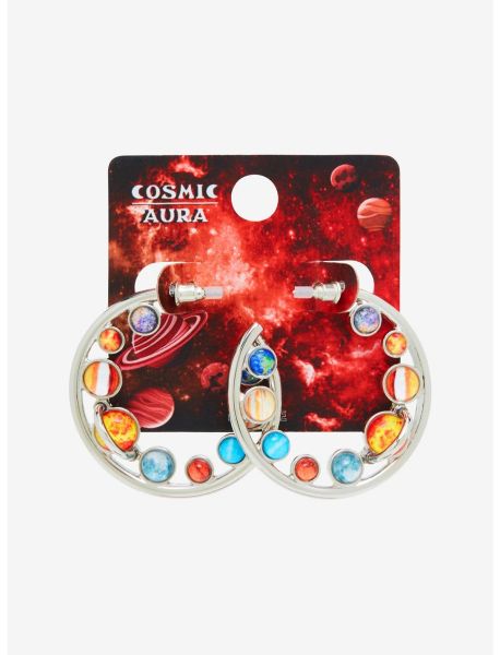 Cosmic Aura Planet Bead Hoop Earrings Jewelry Girls