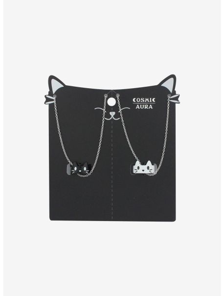 Jewelry Black & White Cat Ring Best Friend Necklace Set Girls