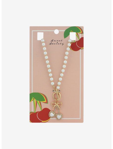 Girls Sweet Society Heart Cherry Pearl Necklace Jewelry